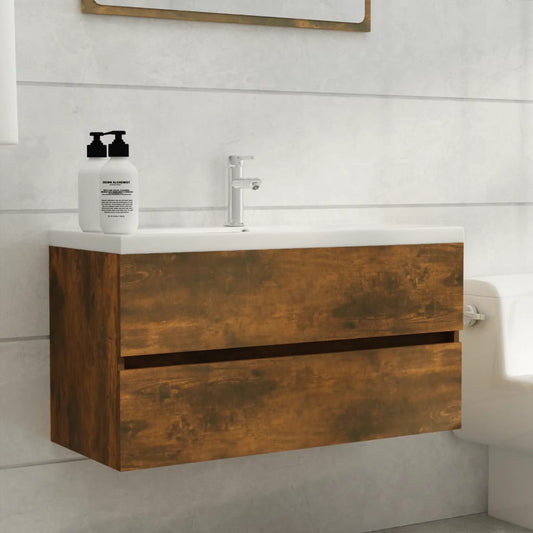 815654 vidaXL Sink Cabinet Smoked Oak 90x38,5x45 cm Engineered Wood
