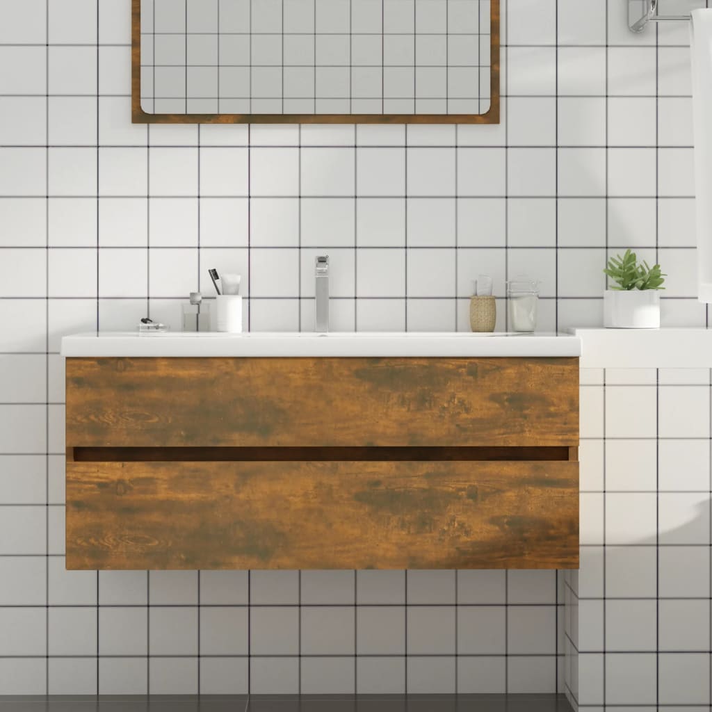 vidaXL Sink Cabinet Smoked Oak 100x38.5x45 cm Engineered Wood