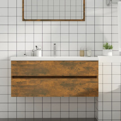 vidaXL Sink Cabinet Smoked Oak 100x38.5x45 cm Engineered Wood