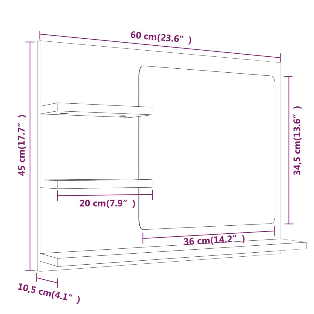 vidaXL Bathroom Mirror Smoked Oak 60x10.5x45 cm Engineered Wood