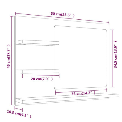 815660 vidaXL Bathroom Mirror Smoked Oak 60x10,5x45 cm Engineered Wood