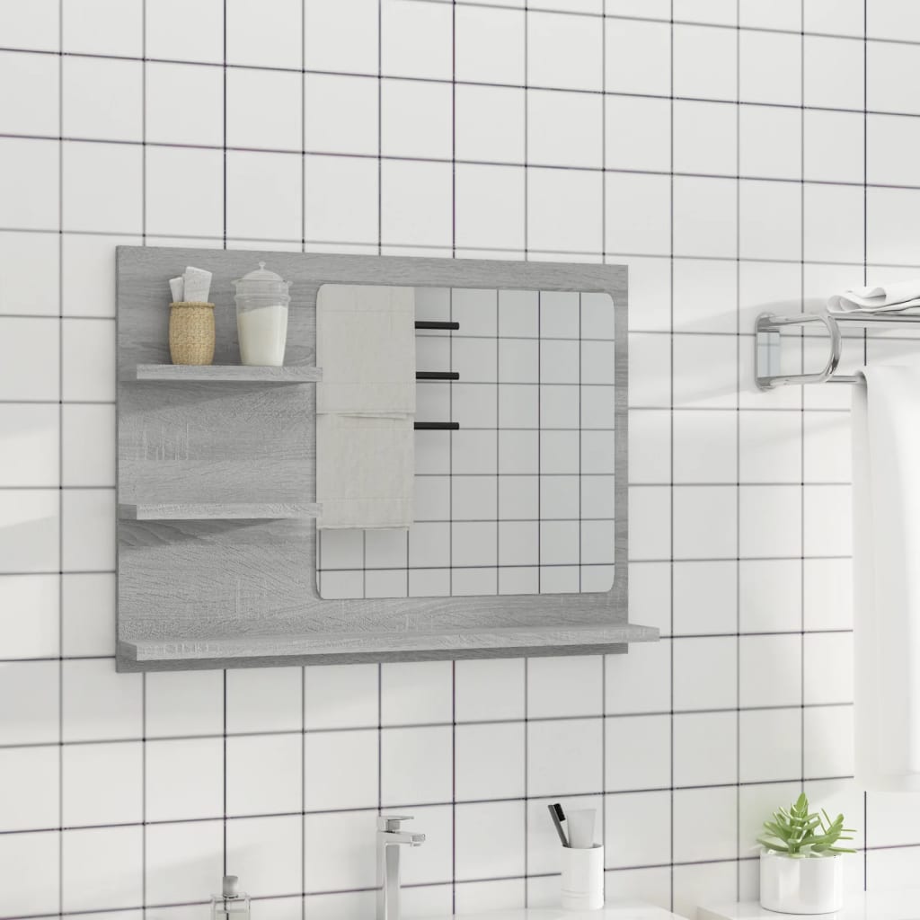 vidaXL Bathroom Mirror Grey Sonoma 60x10.5x45 cm Engineered Wood