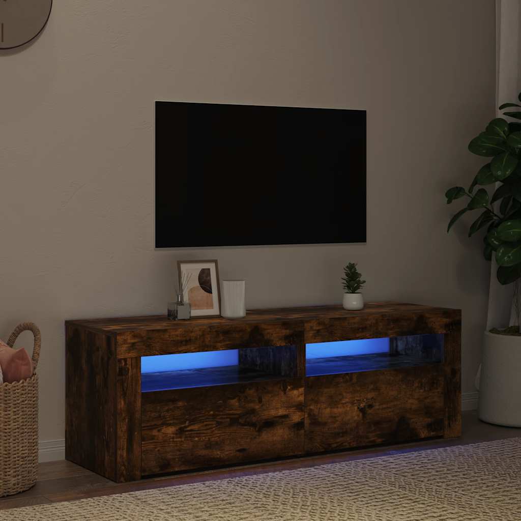 815684 vidaXL TV Cabinet with LED Lights Smoked Oak 120x35x40 cm