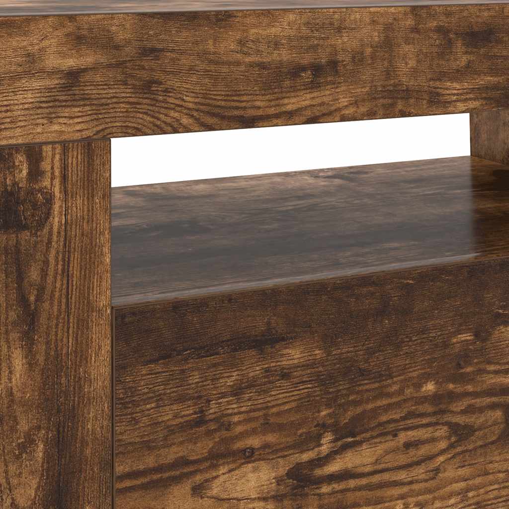 815684 vidaXL TV Cabinet with LED Lights Smoked Oak 120x35x40 cm