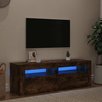 815687 vidaXL TV Cabinet with LED Lights Smoked Oak 120x35x40 cm
