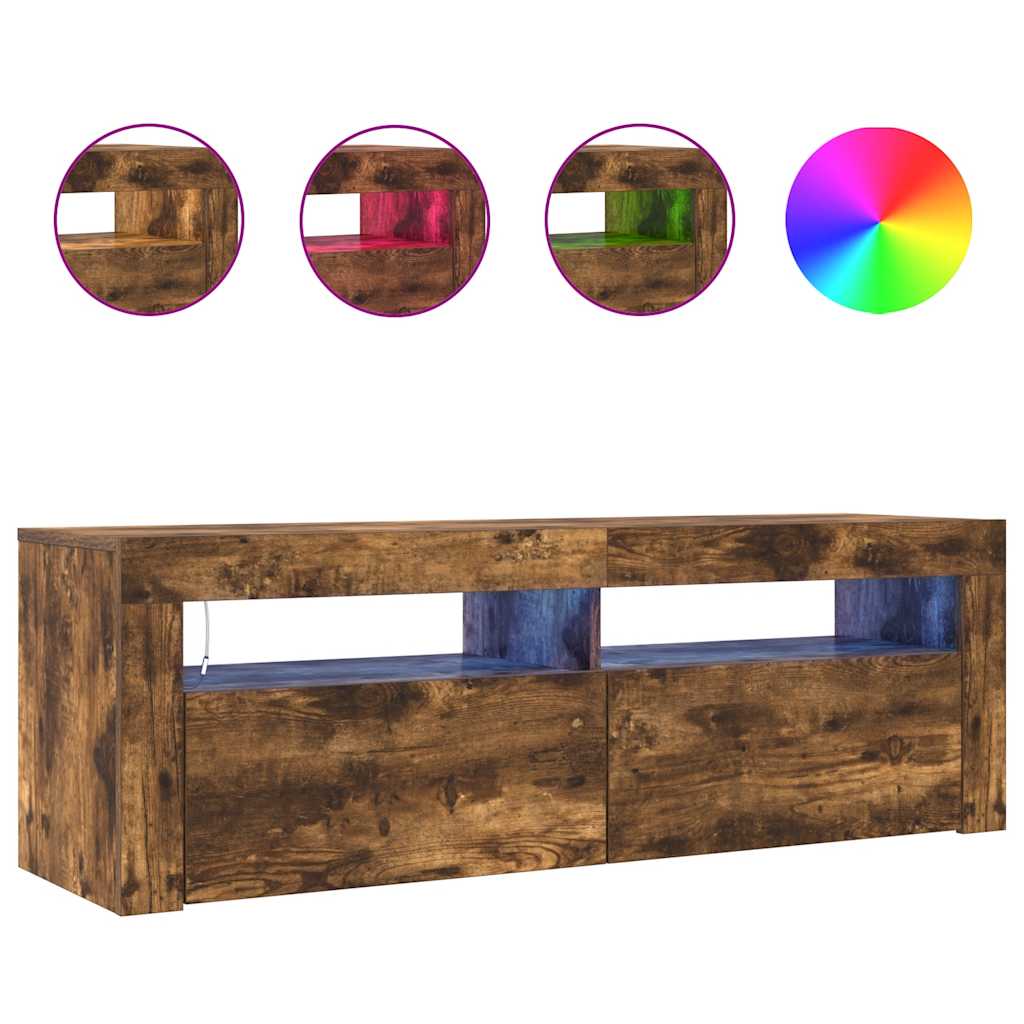 vidaXL TV Cabinet with LED Lights Smoked Oak 120x35x40 cm