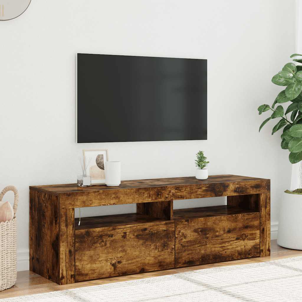 vidaXL TV Cabinet with LED Lights Smoked Oak 120x35x40 cm