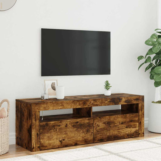 815687 vidaXL TV Cabinet with LED Lights Smoked Oak 120x35x40 cm