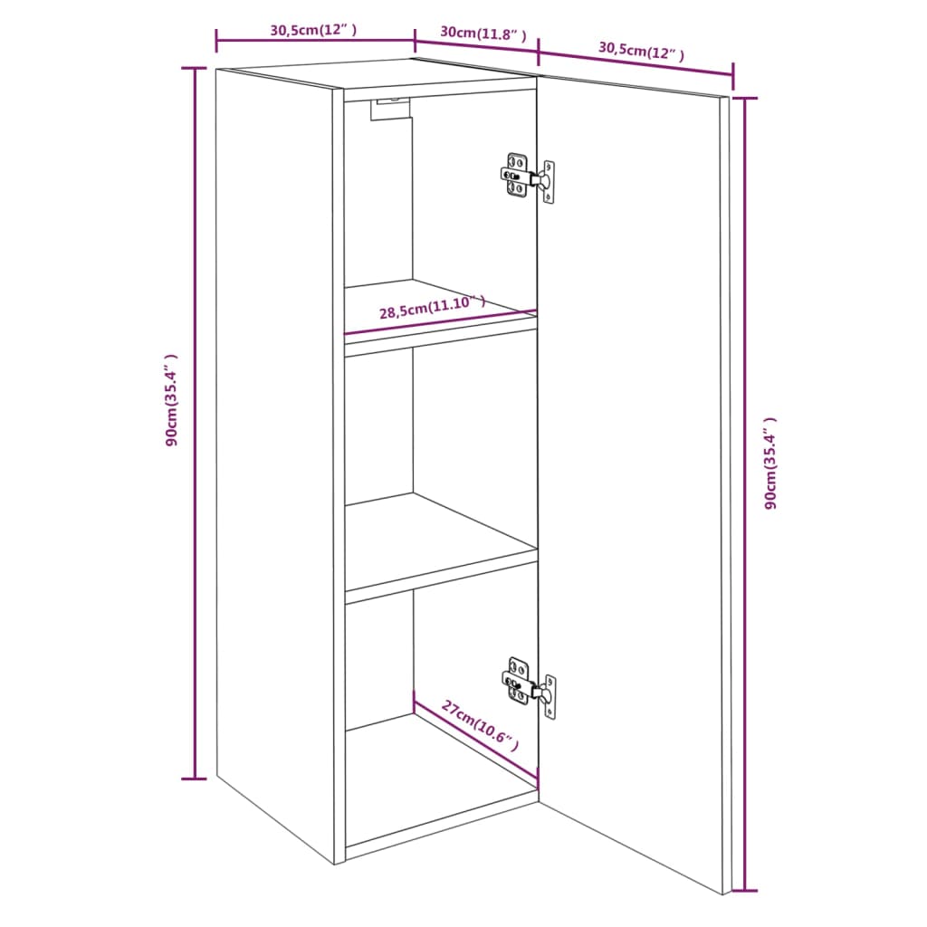 vidaXL TV Cabinet Grey Sonoma 30.5x30x90 cm Engineered Wood