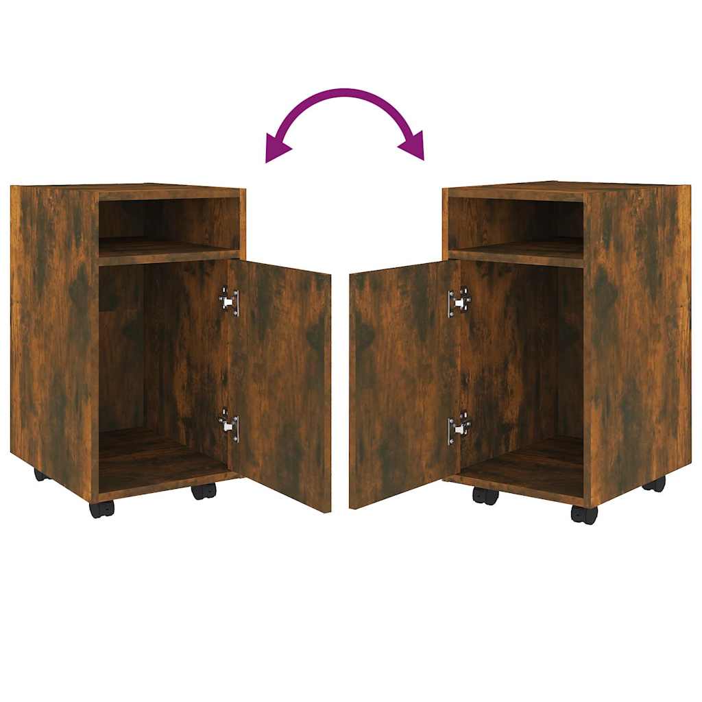 815852 vidaXL Side Cabinet with Wheels Smoked Oak 33x38x60 cm Engineered Wood