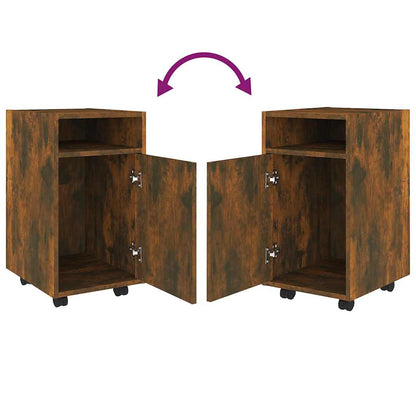 815852 vidaXL Side Cabinet with Wheels Smoked Oak 33x38x60 cm Engineered Wood
