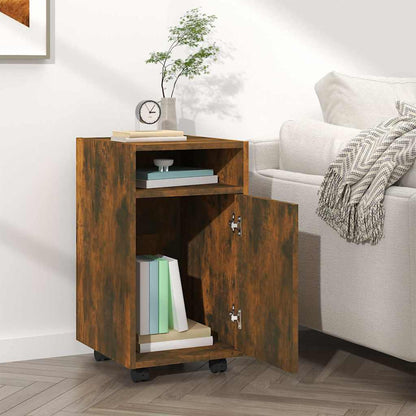 815852 vidaXL Side Cabinet with Wheels Smoked Oak 33x38x60 cm Engineered Wood