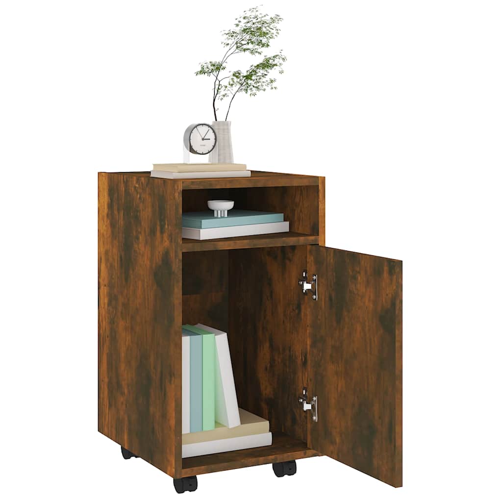 815852 vidaXL Side Cabinet with Wheels Smoked Oak 33x38x60 cm Engineered Wood