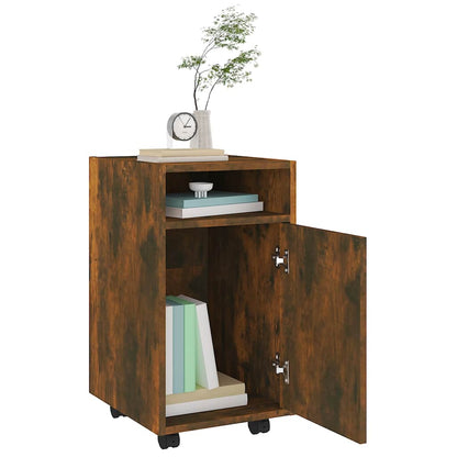 815852 vidaXL Side Cabinet with Wheels Smoked Oak 33x38x60 cm Engineered Wood