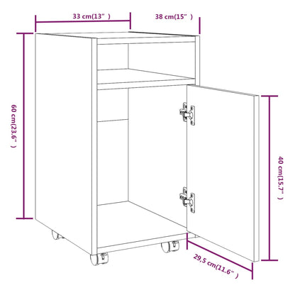 vidaXL Side Cabinet with Wheels Smoked Oak 33x38x60 cm Engineered Wood