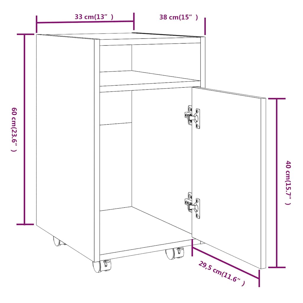 815852 vidaXL Side Cabinet with Wheels Smoked Oak 33x38x60 cm Engineered Wood