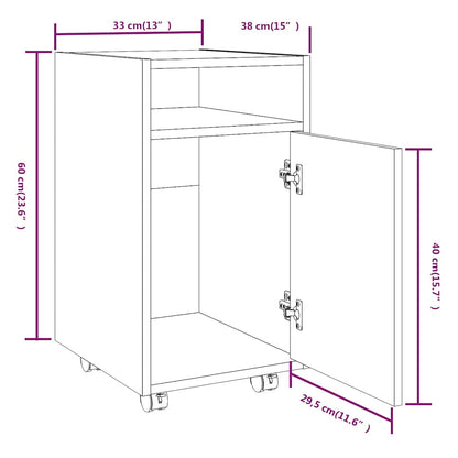 815852 vidaXL Side Cabinet with Wheels Smoked Oak 33x38x60 cm Engineered Wood