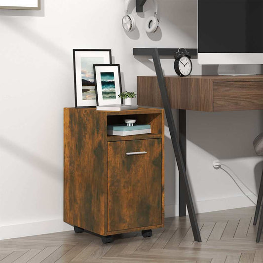 815852 vidaXL Side Cabinet with Wheels Smoked Oak 33x38x60 cm Engineered Wood