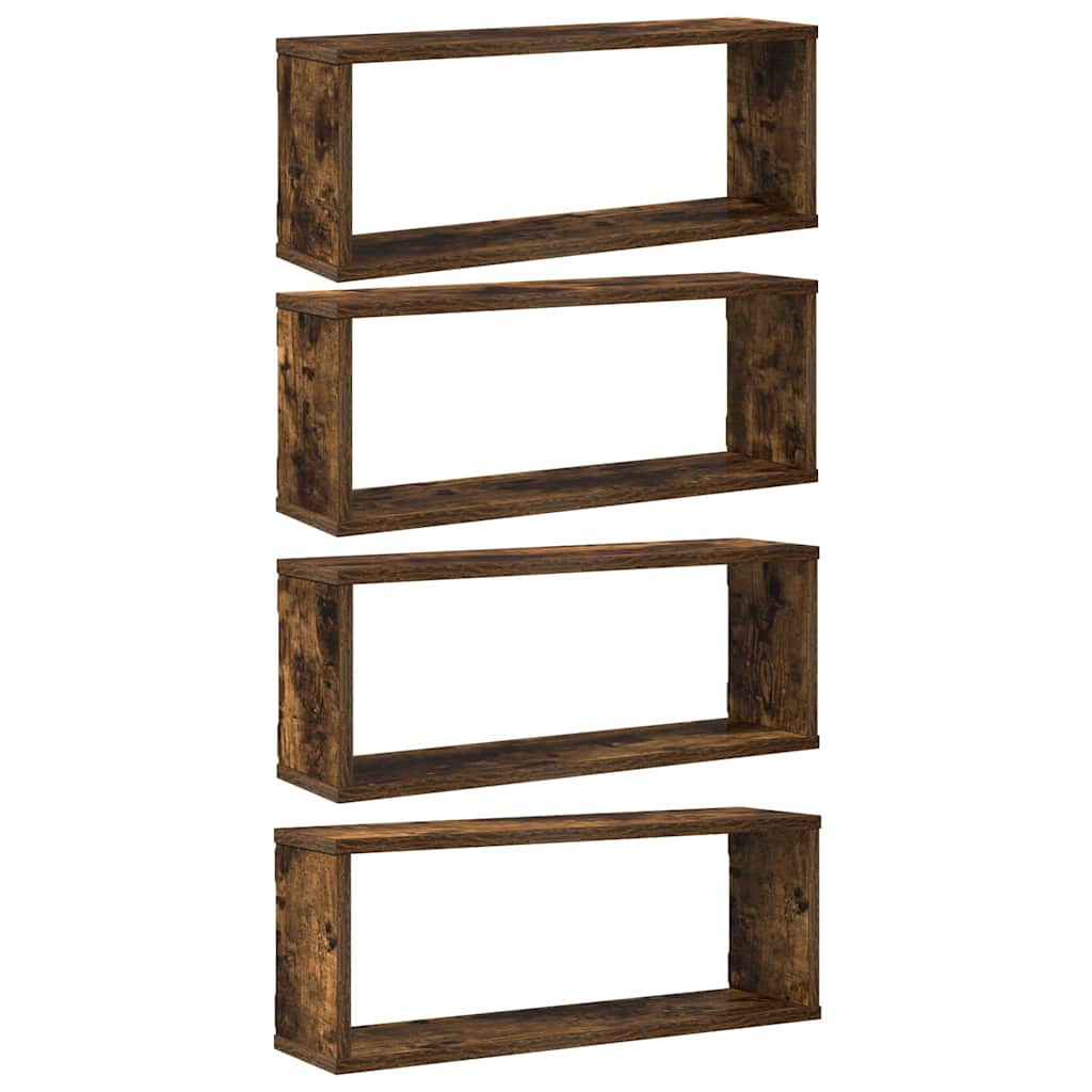 vidaXL Wall Cube Shelves 4 pcs Smoked Oak 60x15x23 cm Engineered Wood