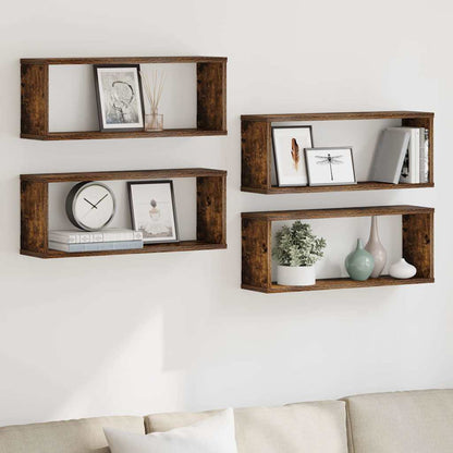 vidaXL Wall Cube Shelves 4 pcs Smoked Oak 60x15x23 cm Engineered Wood