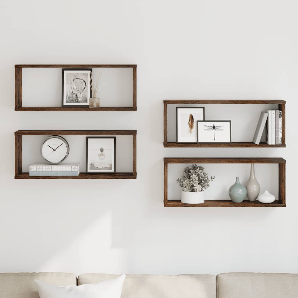vidaXL Wall Cube Shelves 4 pcs Smoked Oak 60x15x23 cm Engineered Wood