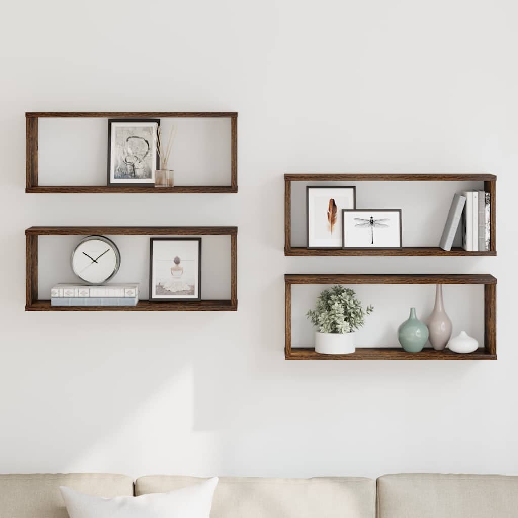 vidaXL Wall Cube Shelves 4 pcs Smoked Oak 60x15x23 cm Engineered Wood