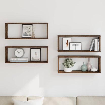 vidaXL Wall Cube Shelves 4 pcs Smoked Oak 60x15x23 cm Engineered Wood