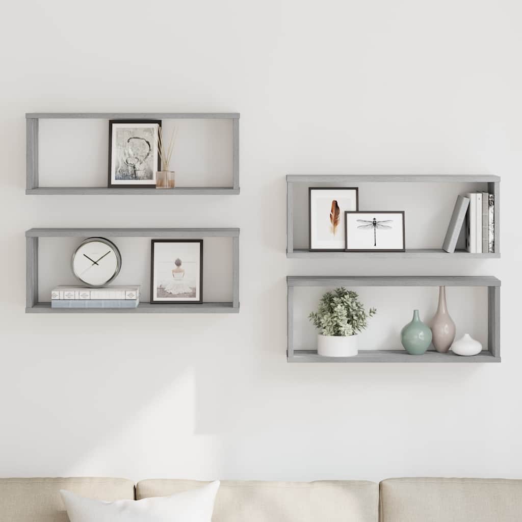 vidaXL Wall Cube Shelves 4 pcs Grey Sonoma 60x15x23 cm Engineered Wood