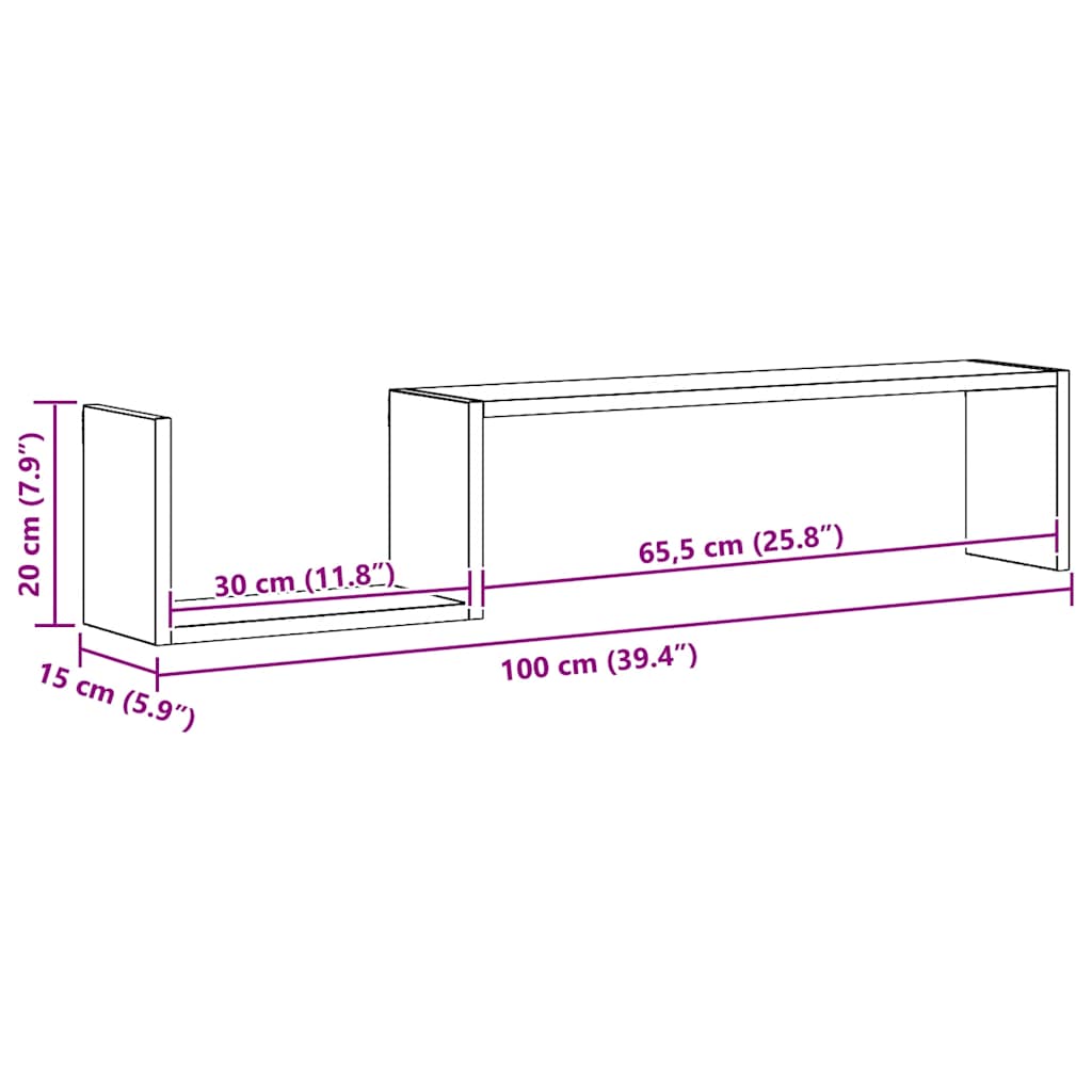 vidaXL Wall Shelves 2 pcs Smoked Oak 100x15x20 cm Engineered Wood