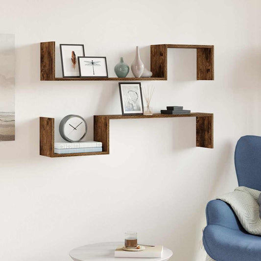vidaXL Wall Shelves 2 pcs Smoked Oak 100x15x20 cm Engineered Wood