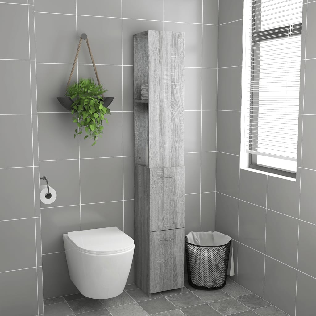 vidaXL Bathroom Cabinet Grey Sonoma 25x26.5x170 cm Engineered Wood