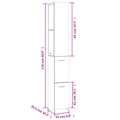 vidaXL Bathroom Cabinet Grey Sonoma 25x26.5x170 cm Engineered Wood