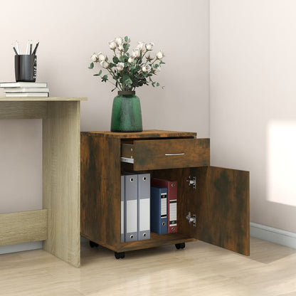 vidaXL Rolling Cabinet Smoked Oak 45x38x54 cm Engineered Wood
