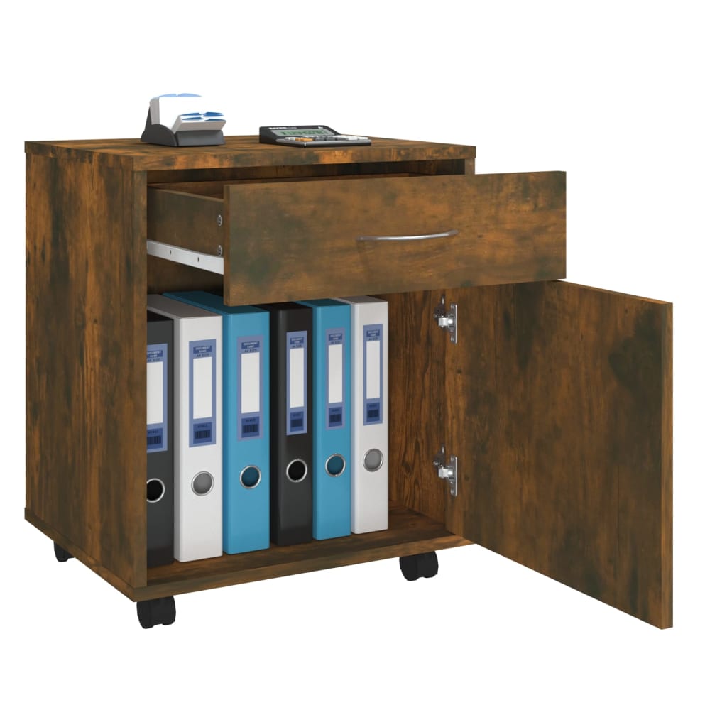 vidaXL Rolling Cabinet Smoked Oak 45x38x54 cm Engineered Wood