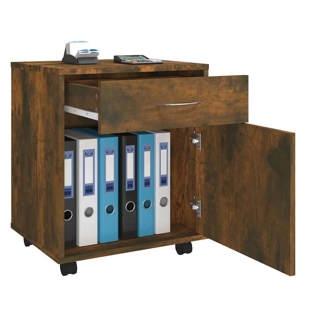 vidaXL Rolling Cabinet Smoked Oak 45x38x54 cm Engineered Wood