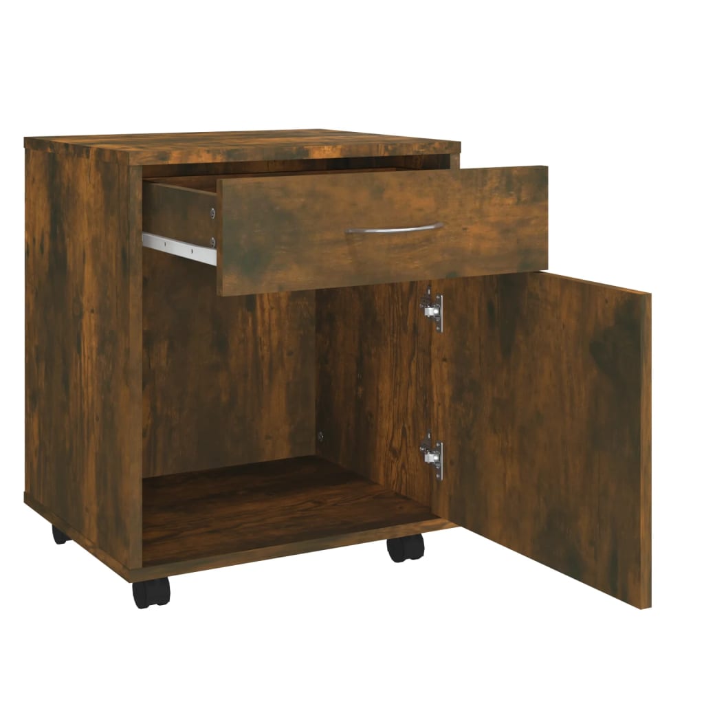 vidaXL Rolling Cabinet Smoked Oak 45x38x54 cm Engineered Wood