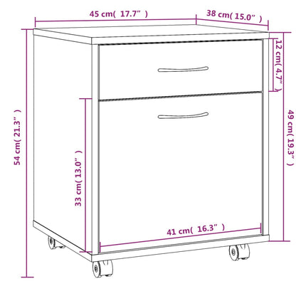 vidaXL Rolling Cabinet Smoked Oak 45x38x54 cm Engineered Wood