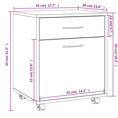 vidaXL Rolling Cabinet Smoked Oak 45x38x54 cm Engineered Wood