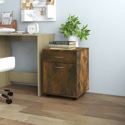 vidaXL Rolling Cabinet Smoked Oak 45x38x54 cm Engineered Wood