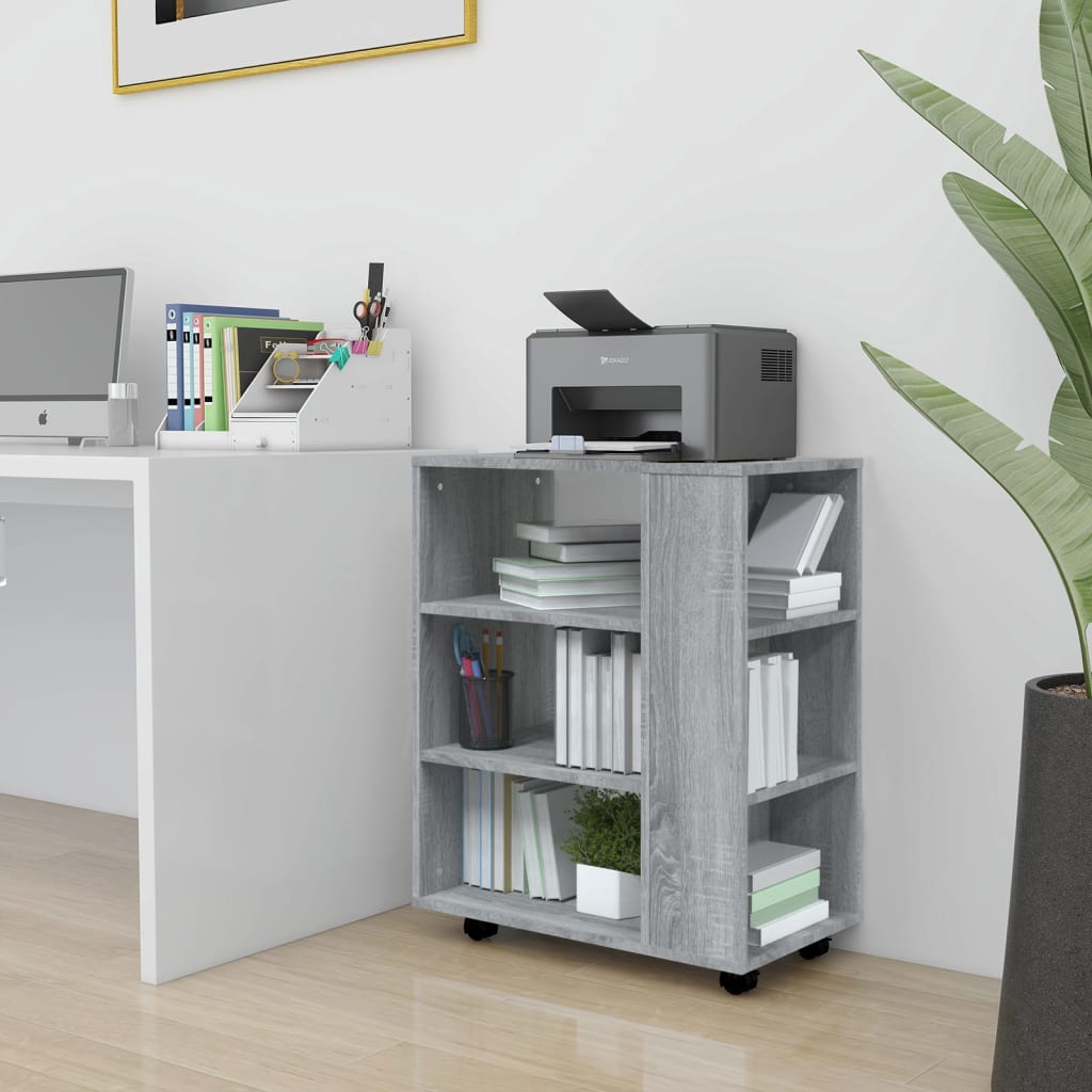 vidaXL Rolling Cabinet Grey Sonoma 60x35x75 cm Engineered Wood