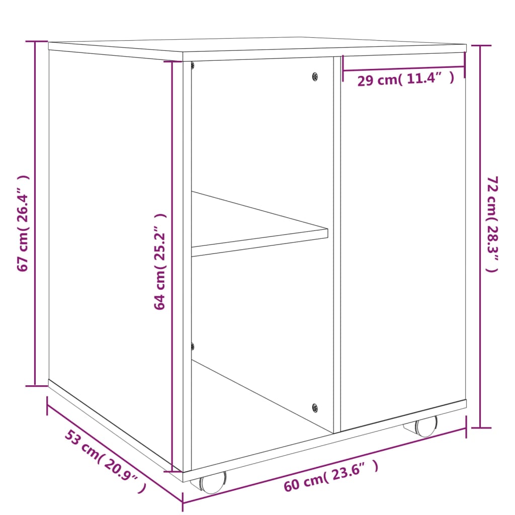 vidaXL Rolling Cabinet Smoked Oak 60x53x72 cm Engineered Wood