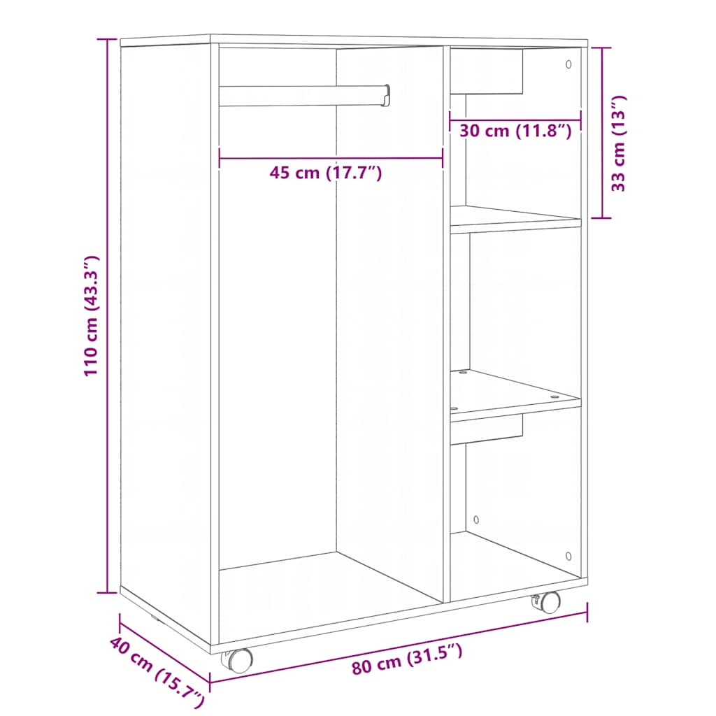 vidaXL Wardrobe Grey Sonoma 80x40x110 cm Engineered Wood