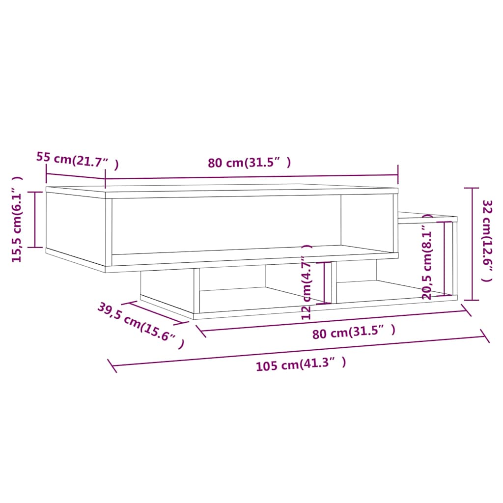 vidaXL Coffee Table Grey Sonoma 105x55x32 cm Engineered Wood
