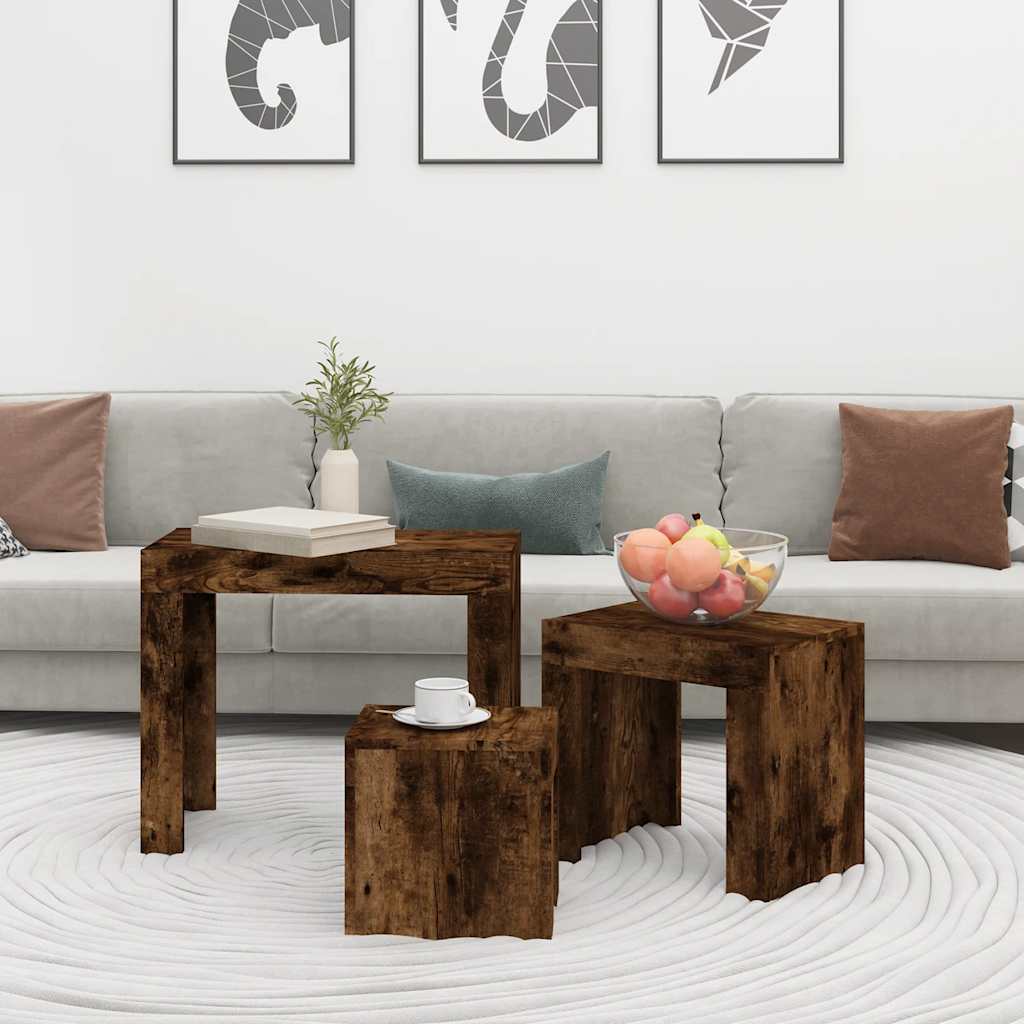 vidaXL Nesting Coffee Tables 3 pcs Smoked Oak Engineered Wood