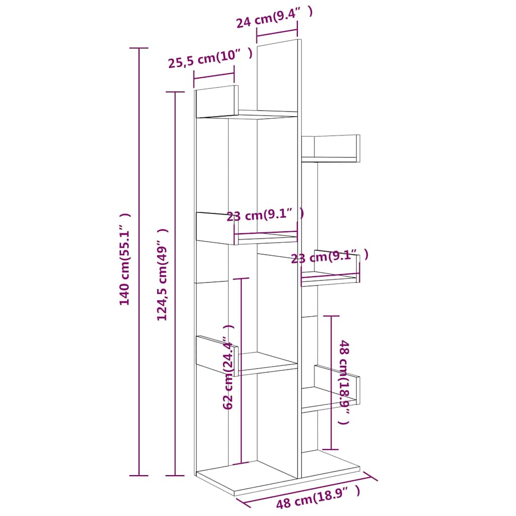 816005 vidaXL Book Cabinet 48x25,5x140 cm Smoked Oak Engineered Wood
