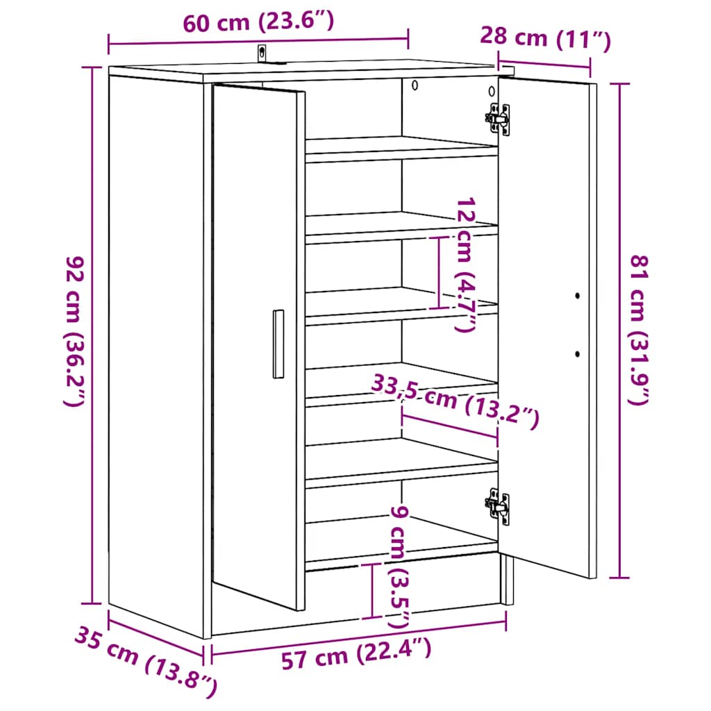 vidaXL Shoe Cabinet Smoked Oak 60x35x92 cm Engineered Wood
