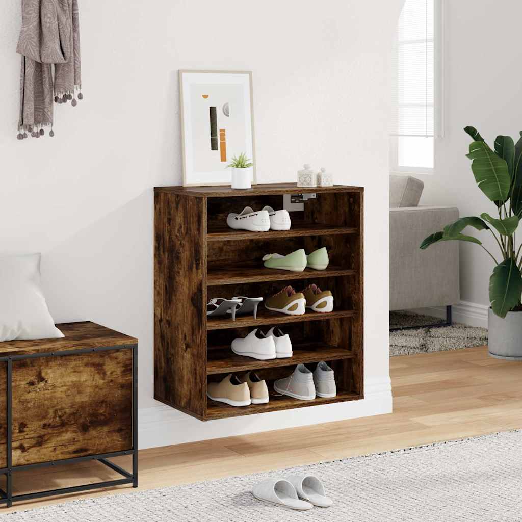 vidaXL Shoe Cabinet Smoked Oak 60x35x70 cm Engineered Wood