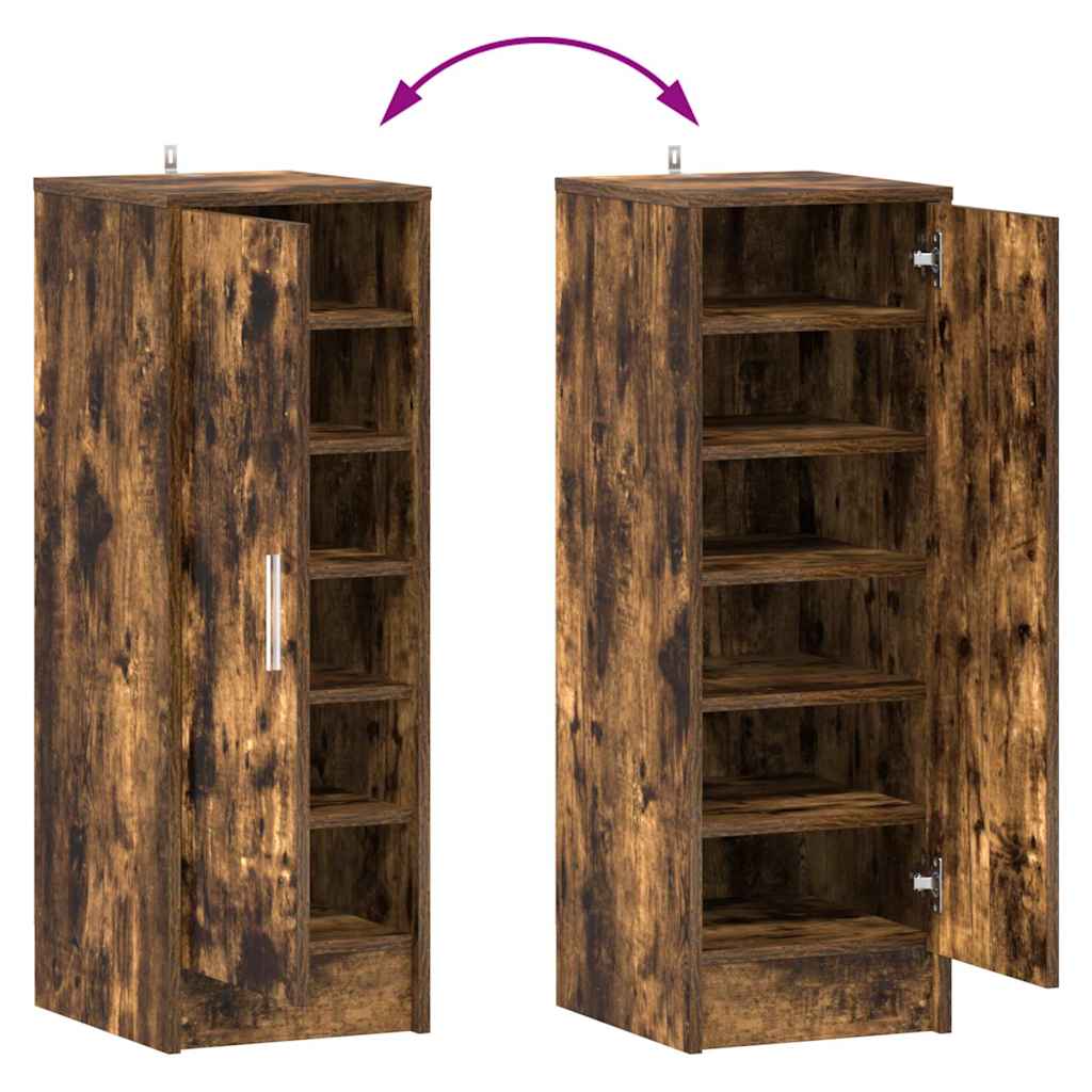 vidaXL Shoe Cabinet Smoked Oak 32x35x92 cm Engineered Wood