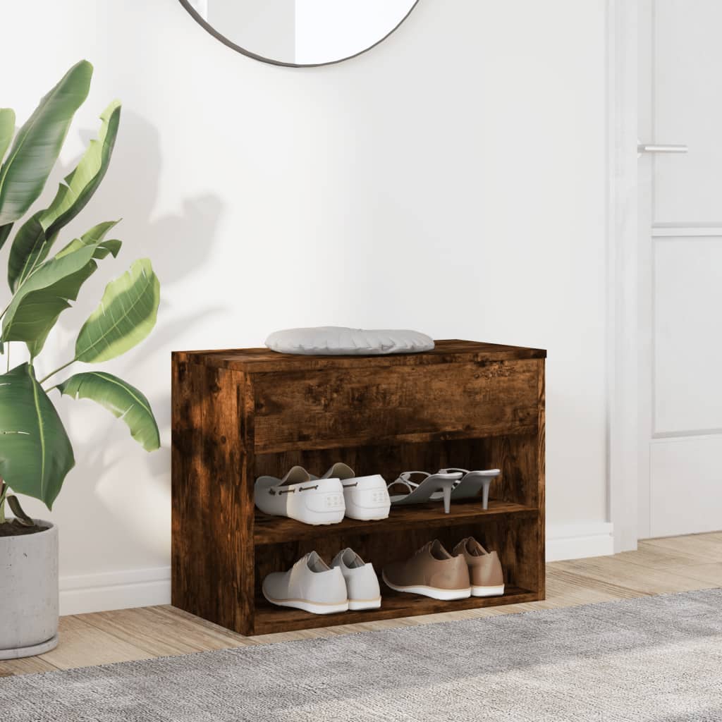816050 vidaXL Shoe Bench Smoked Oak 60x30x45 cm Engineered Wood