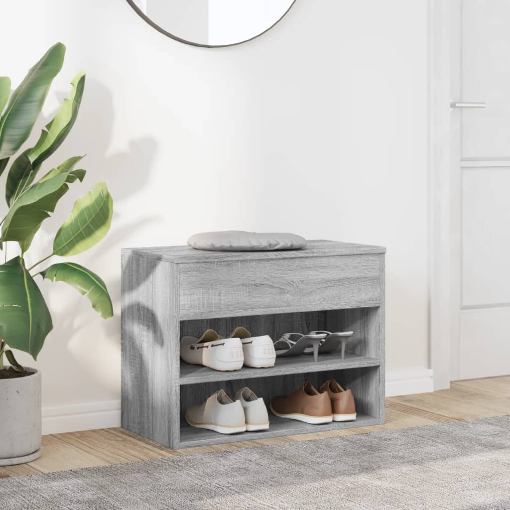 vidaXL Shoe Bench Grey Sonoma 60x30x45 cm Engineered Wood